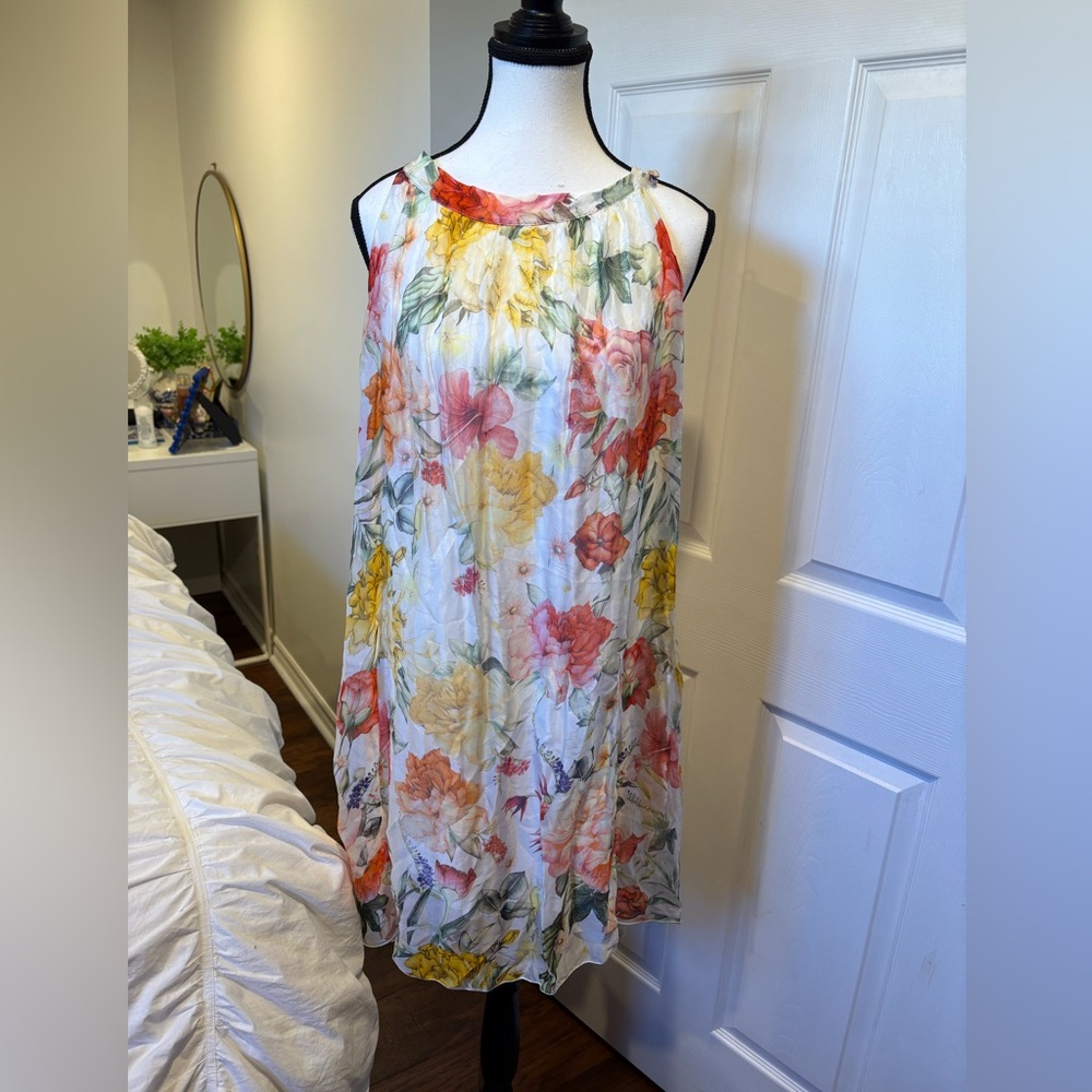 Bellambia Made in Italy Silk Blend Floral Swing Midi Dress Boho Cottagecore M